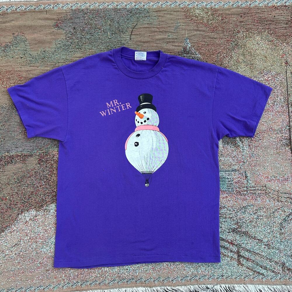 Vintage "Mr. Winter" Snowman Hot Air Balloon Graphic Tee